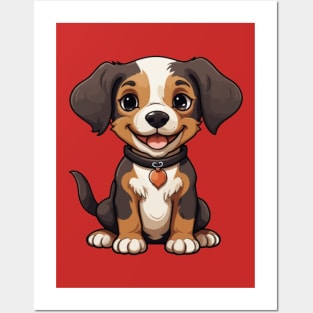 Charming Tri-Color Puppy: A Heartwarming T-Shirt Design Posters and Art